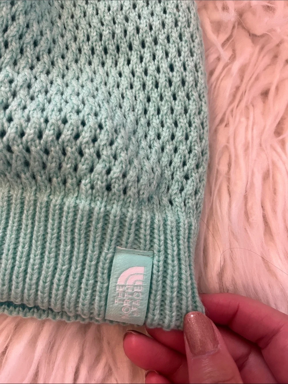 The North Face Mint & Teal Green Open-Stitch Kids Beanie Size Small